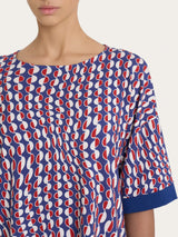 Maglietta girocollo con bordatura e waves pattern in Crêpe   Blu Donna - Ragno