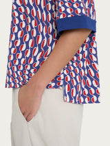 Maglietta girocollo con bordatura e waves pattern in Crêpe   Blu Donna - Ragno