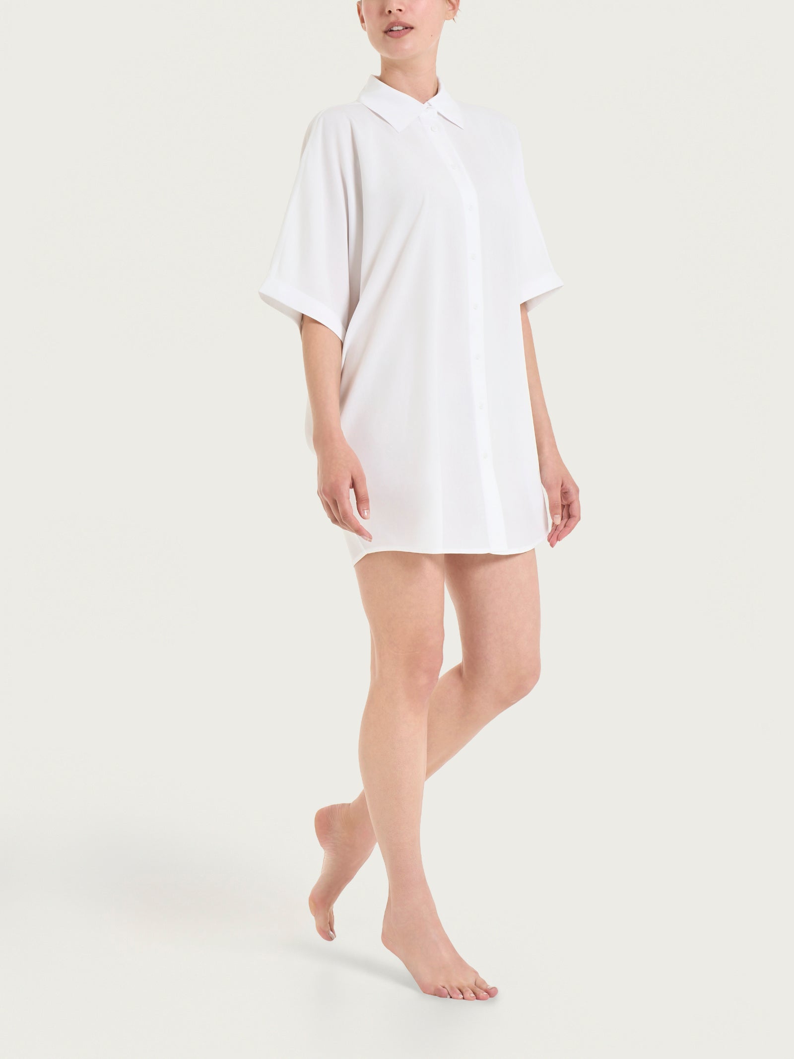 Caftano aperto con manica kimono in EcoSeta Bianchi Donna - Ragno