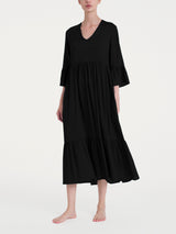 Abito lungo con balze in Ecoseta Neri Donna - Ragno