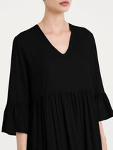 Abito lungo con balze in Ecoseta Neri Donna - Ragno