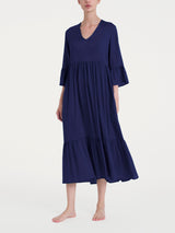 Abito lungo con balze in Ecoseta Blu Donna - Ragno