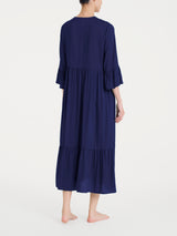 Abito lungo con balze in Ecoseta Blu Donna - Ragno