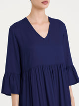 Abito lungo con balze in Ecoseta Blu Donna - Ragno