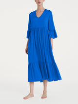 Abito lungo con balze in Ecoseta Blu Donna - Ragno