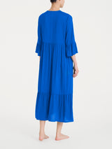 Abito lungo con balze in Ecoseta Blu Donna - Ragno