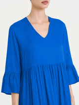 Abito lungo con balze in Ecoseta Blu Donna - Ragno