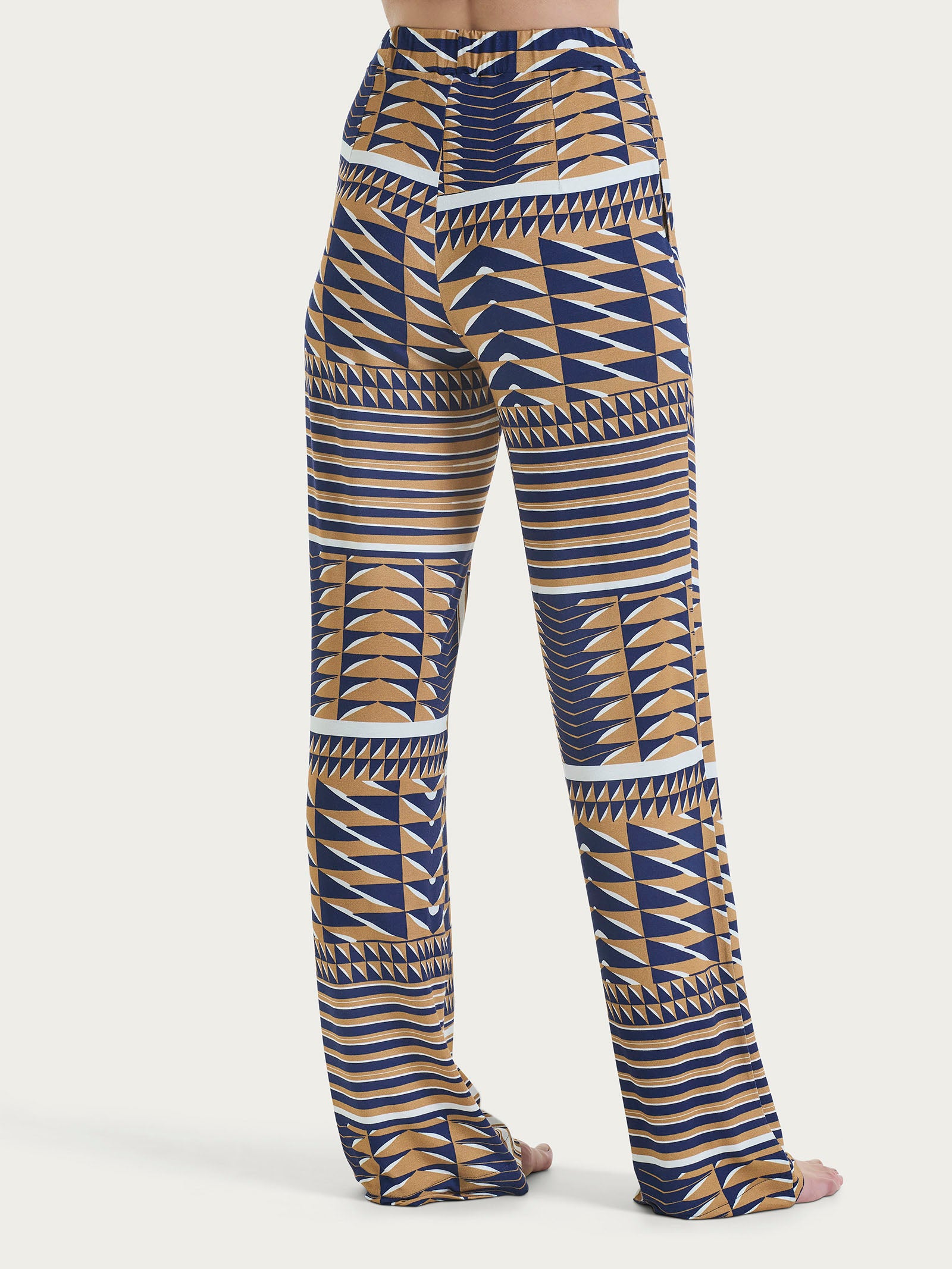 Pantalone ampio con geometric pattern in Ecoseta Marroni Donna - Ragno