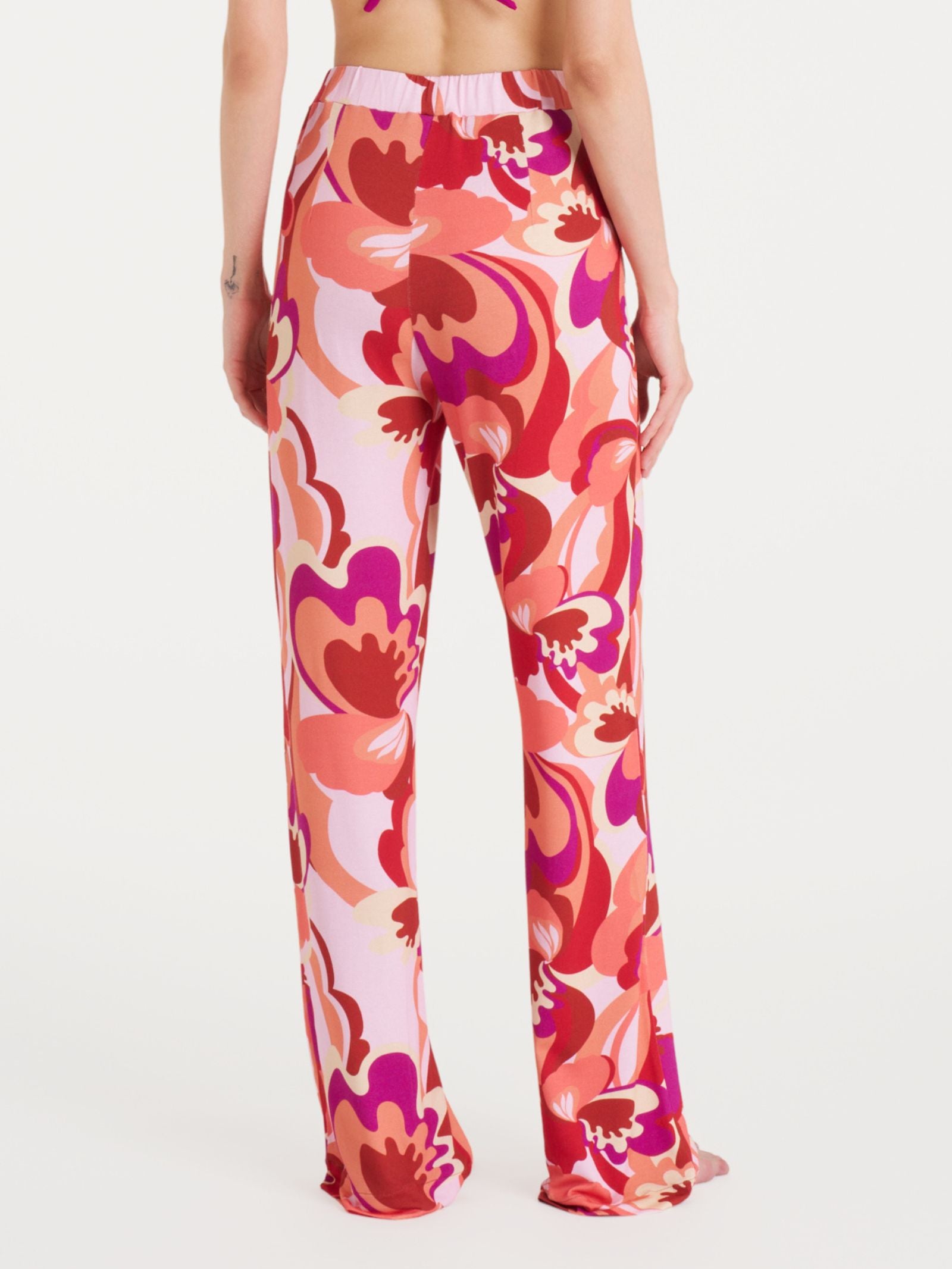 Pantalone ampio con geometric pattern in Ecoseta Rossi Donna - Ragno