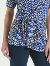 Maglietta in fantasia con nodo in Viscosa Summer Blu Donna - Ragno