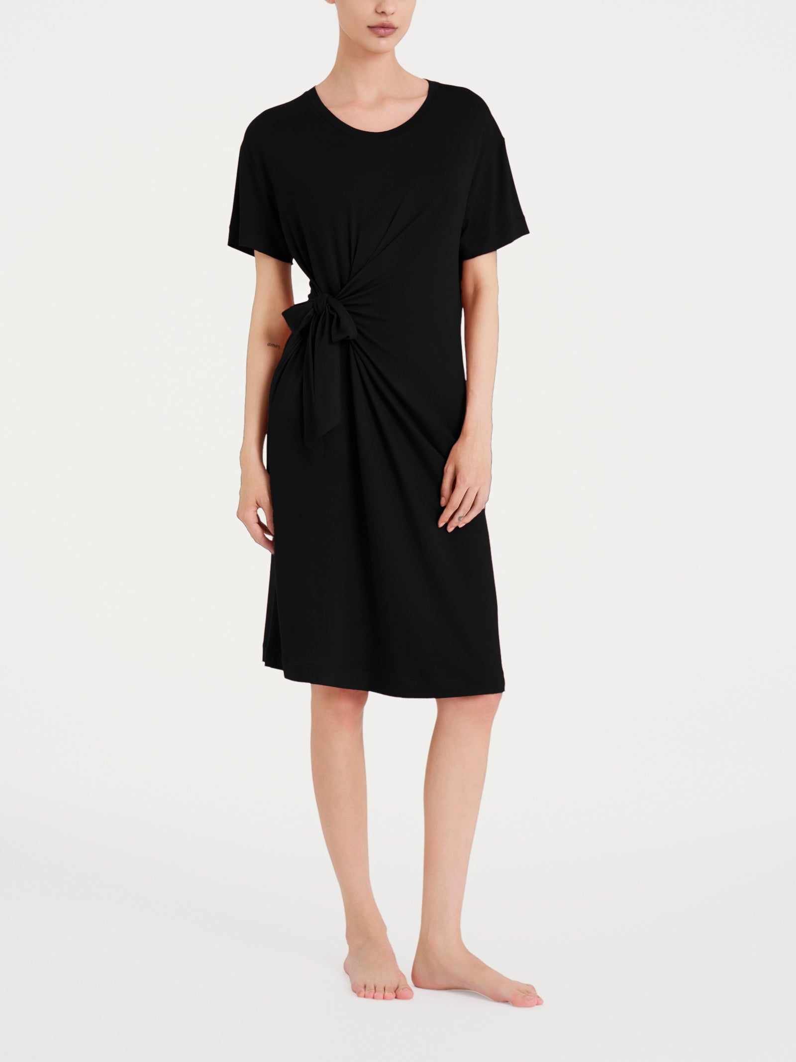 Abito tinta unita con nodo in Viscosa Summer Nero
