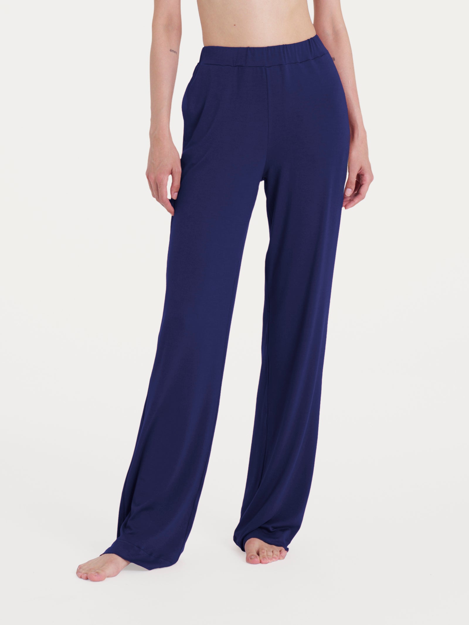 Pantalone ampio tinta unita in Ecoseta Blu Donna - Ragno