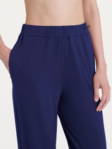 Pantalone ampio tinta unita in Ecoseta Blu Donna - Ragno