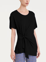 Maglietta tinta unita con nodo in Viscosa Summer Neri Donna - Ragno