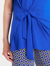 Maglietta tinta unita con nodo in Viscosa Summer Blu Donna - Ragno