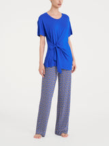 Maglietta tinta unita con nodo in Viscosa Summer Blu Donna - Ragno