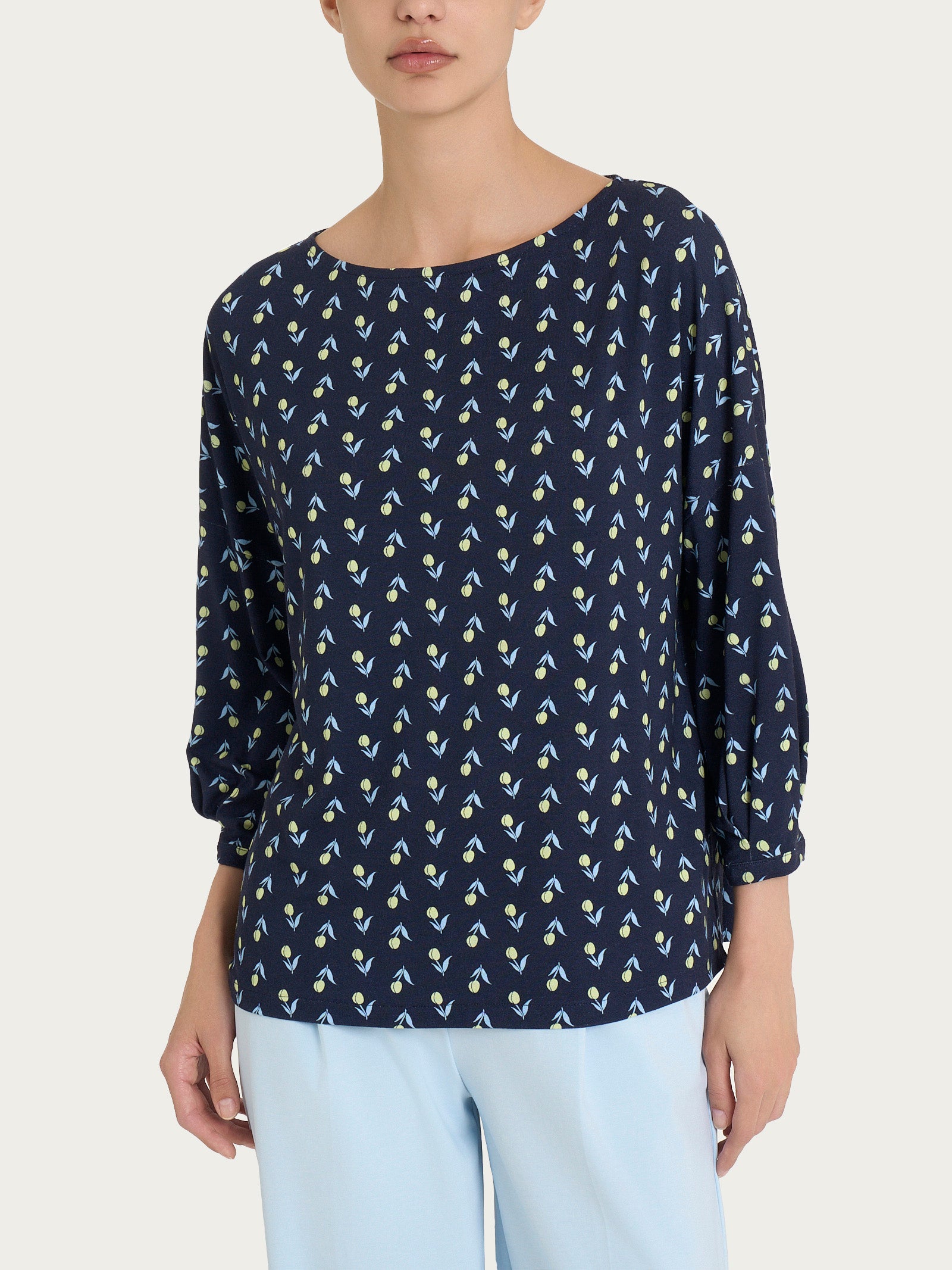 Maglietta con manica ampia 3/4 in jersey di viscosa Crêpe Blu Donna - Ragno