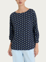 Maglietta con manica ampia 3/4 in jersey di viscosa Crêpe Blu Donna - Ragno