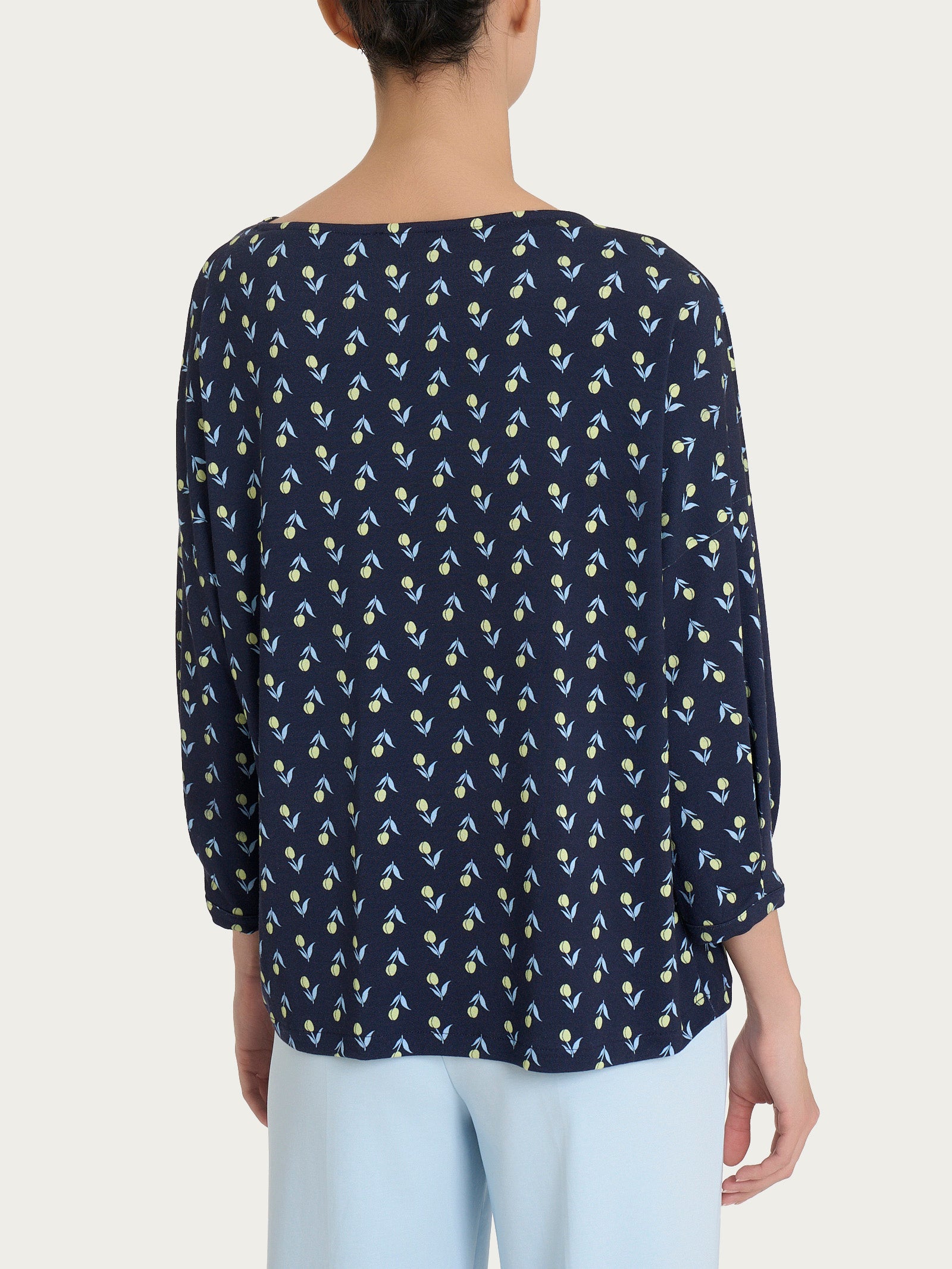 Maglietta con manica ampia 3/4 in jersey di viscosa Crêpe Blu Donna - Ragno