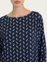 Maglietta con manica ampia 3/4 in jersey di viscosa Crêpe Blu Donna - Ragno