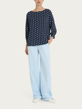 Maglietta con manica ampia 3/4 in jersey di viscosa Crêpe Blu Donna - Ragno