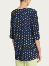 Maglietta con ampio girocollo e tulips pattern in jersey di viscosa Crêpe Blu Donna - Ragno