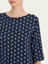 Maglietta con ampio girocollo e tulips pattern in jersey di viscosa Crêpe Blu Donna - Ragno