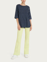 Maglietta con ampio girocollo e tulips pattern in jersey di viscosa Crêpe Blu Donna - Ragno