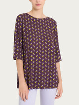 Maglietta con ampio girocollo e tulips pattern in jersey di viscosa Crêpe Viola Donna - Ragno
