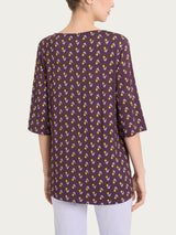 Maglietta con ampio girocollo e tulips pattern in jersey di viscosa Crêpe Viola Donna - Ragno