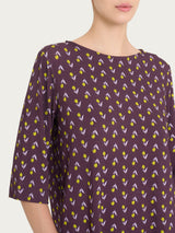 Maglietta con ampio girocollo e tulips pattern in jersey di viscosa Crêpe Viola Donna - Ragno