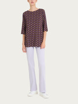 Maglietta con ampio girocollo e tulips pattern in jersey di viscosa Crêpe Viola Donna - Ragno