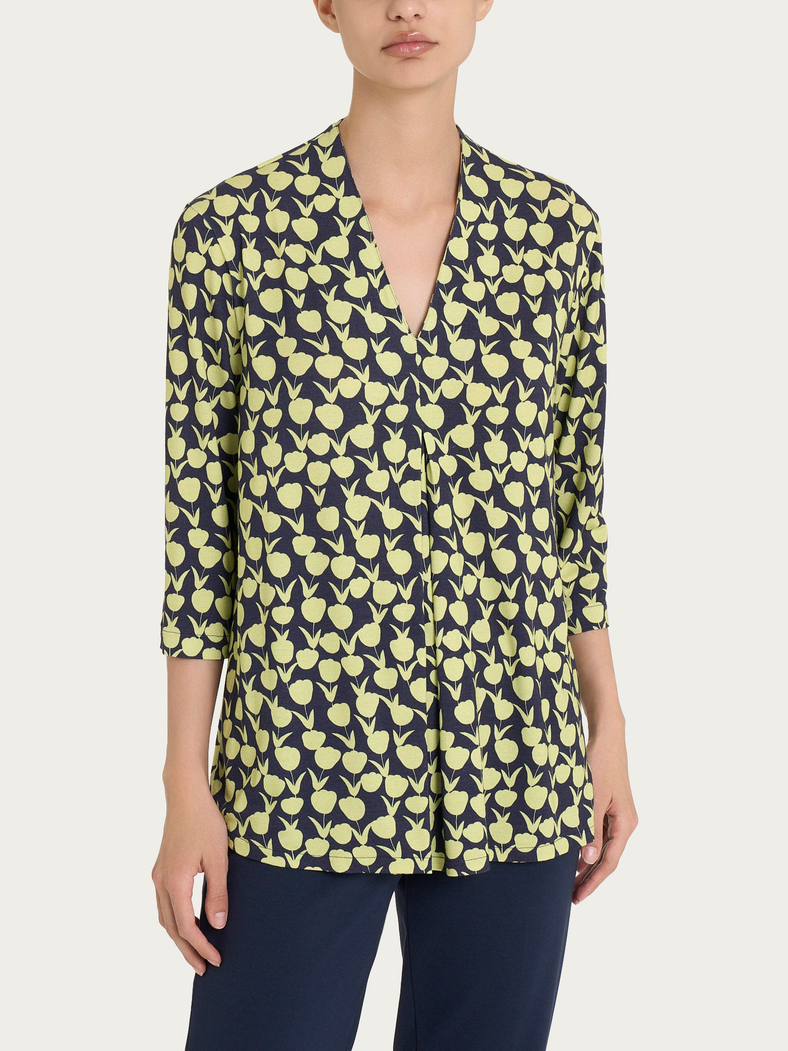 Maglietta con piega frontale e tulips pattern in jersey di viscosa Crêpe  Donna - Ragno