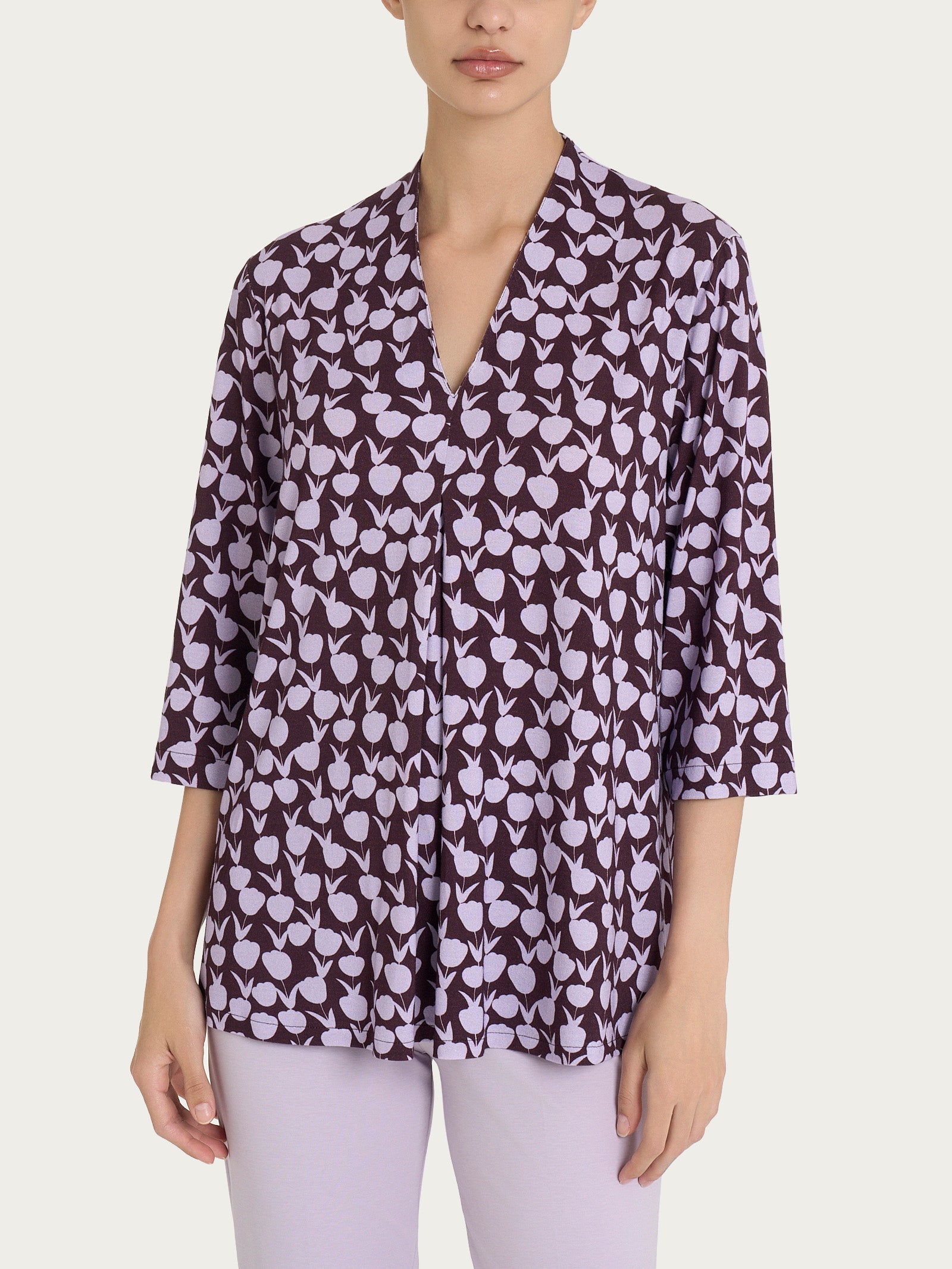 Camiseta con pliegue delantero y estampado de tulipanes en crepé de punto  de viscosa Thistle