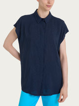 Camicia con dots e manica corta a kimono in Ecoseta Blu Donna - Ragno
