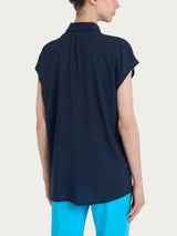 Camicia con dots e manica corta a kimono in Ecoseta Blu Donna - Ragno