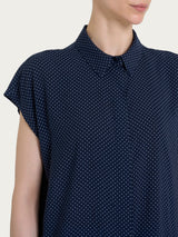 Camicia con dots e manica corta a kimono in Ecoseta Blu Donna - Ragno