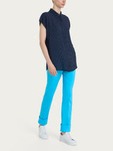 Camicia con dots e manica corta a kimono in Ecoseta Blu Donna - Ragno
