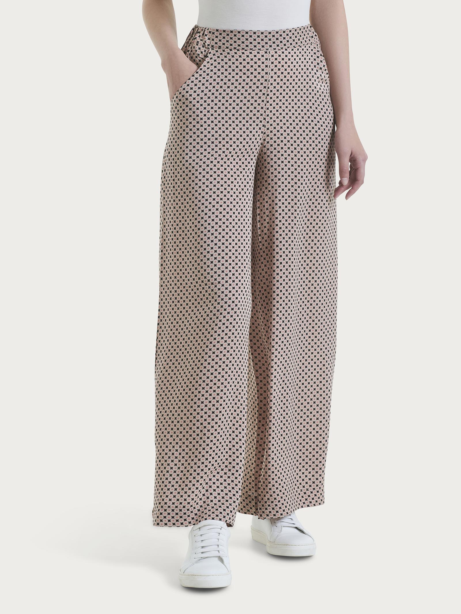 Pantalone a palazzo con tasche e micro pattern in Ecoseta  Neri Donna - Ragno