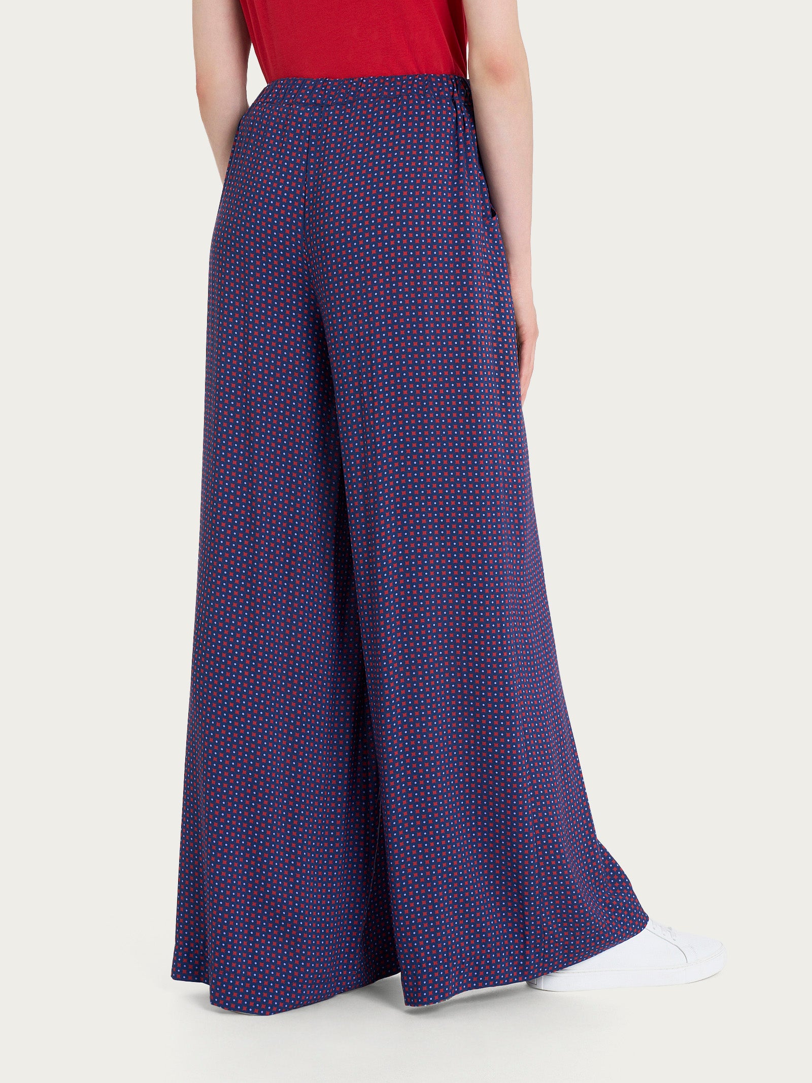 Pantalone a palazzo con tasche e micro pattern in Ecoseta  Rossi Donna - Ragno