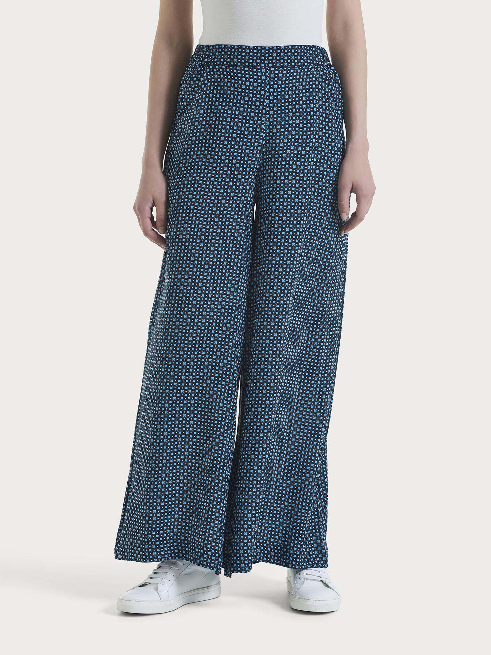 Pantalone a palazzo con tasche e micro pattern in Ecoseta  Azzurri Donna - Ragno