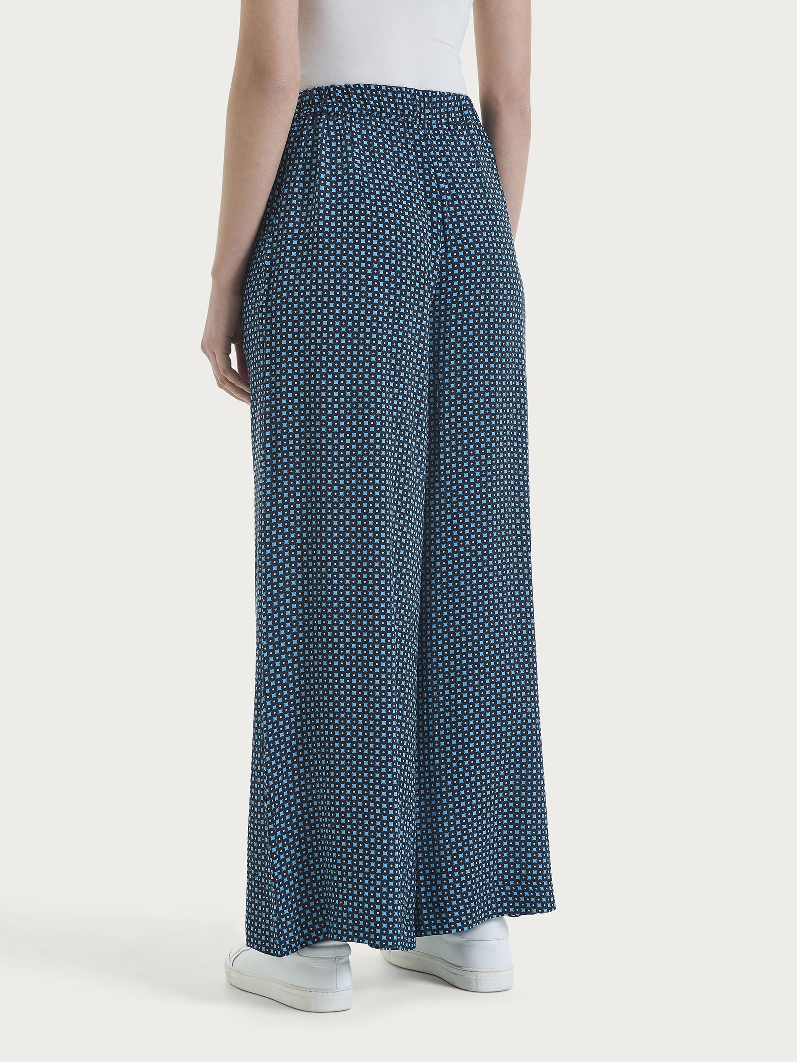 Pantalone a palazzo con tasche e micro pattern in Ecoseta  Azzurri Donna - Ragno