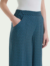 Pantalone a palazzo con tasche e micro pattern in Ecoseta Azzurri Donna - Ragno