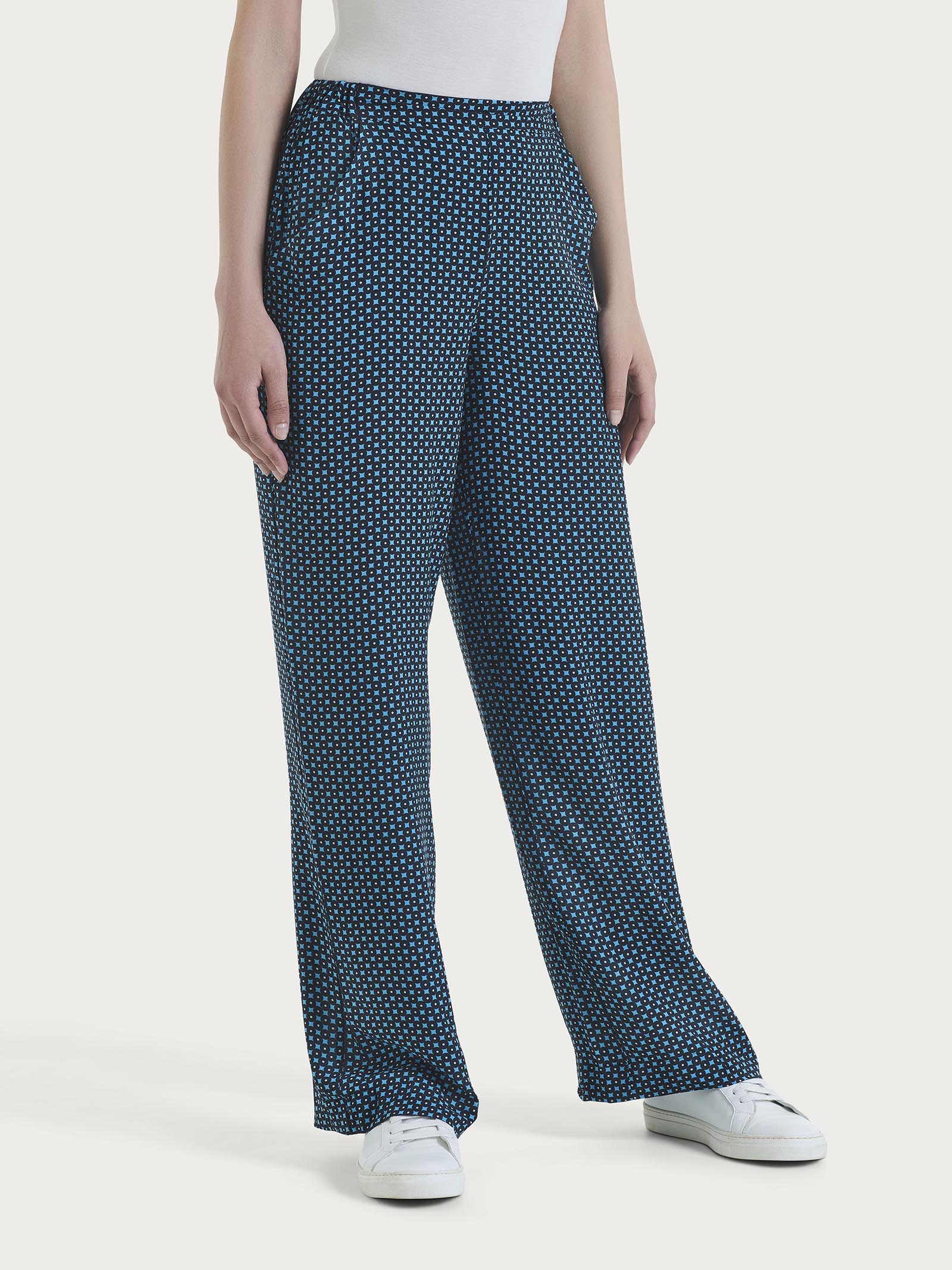Pantalone ampio con tasche e micro pattern in Ecoseta  Azzurri Donna - Ragno