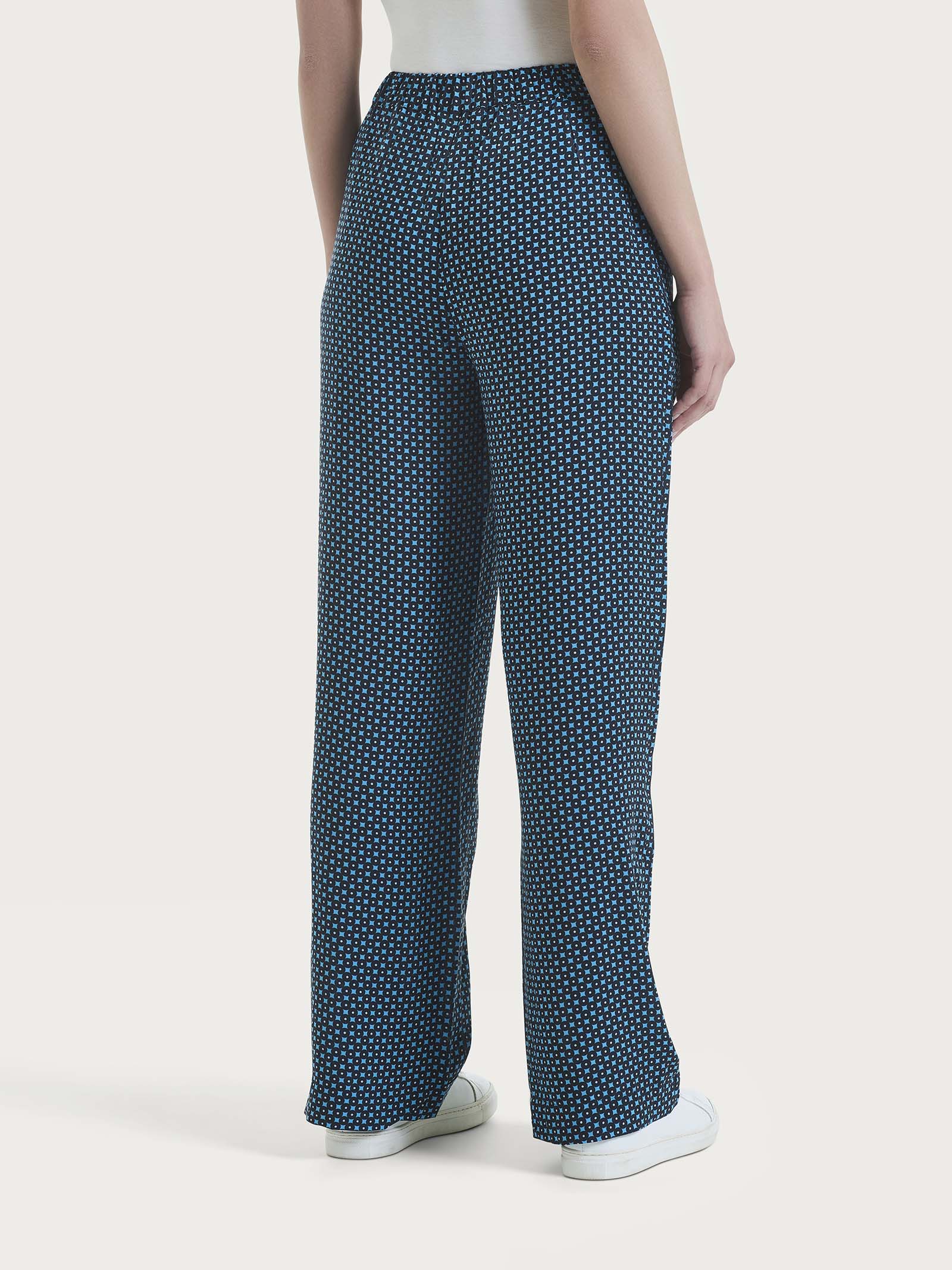 Pantalone ampio con tasche e micro pattern in Ecoseta  Azzurri Donna - Ragno