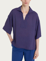 Blusa con colletto e micro pattern in Ecoseta Rossi Donna - Ragno