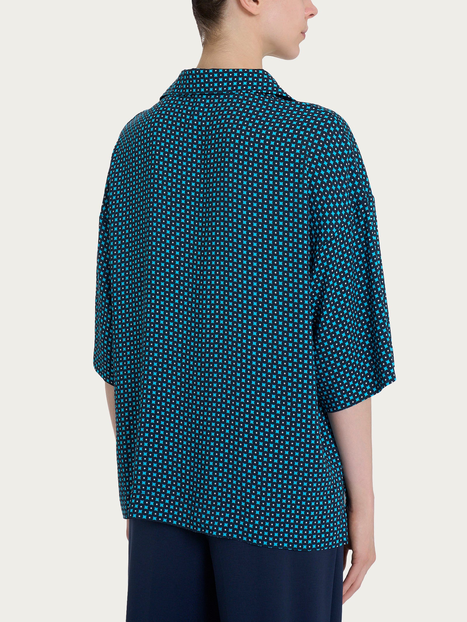Blusa con colletto e micro pattern in Ecoseta Azzurri Donna - Ragno