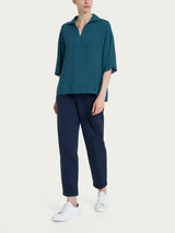 Blusa con colletto e micro pattern in Ecoseta Azzurri Donna - Ragno