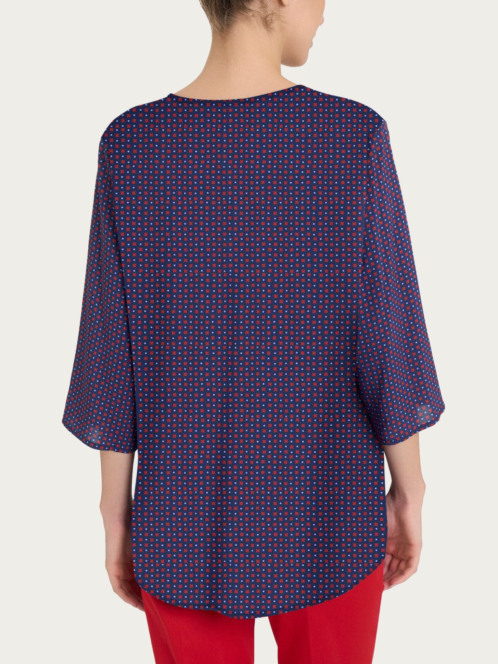 Blusa con scollo a V e micro pattern in Ecoseta Rossi Donna - Ragno