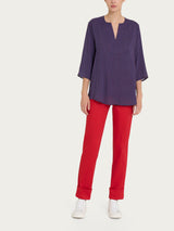 Blusa con scollo a V e micro pattern in Ecoseta Rossi Donna - Ragno